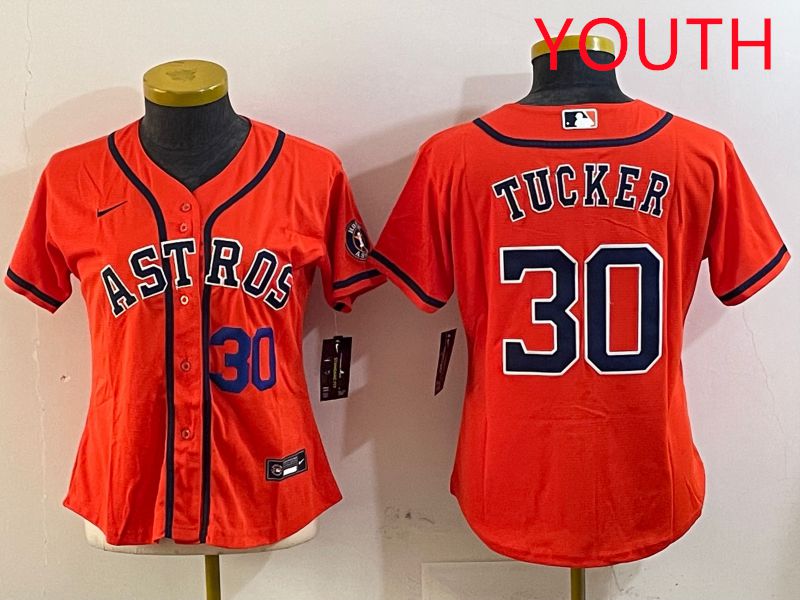 Youth Houston Astros 30 Tucker Orange Game 2025 Nike MLB Jersey style 2